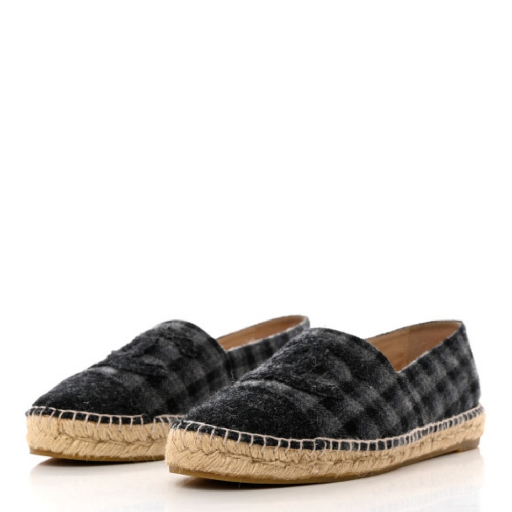 Chanel Plaid Flannel Espadrille Flats Size 35 - Picture 3 of 10